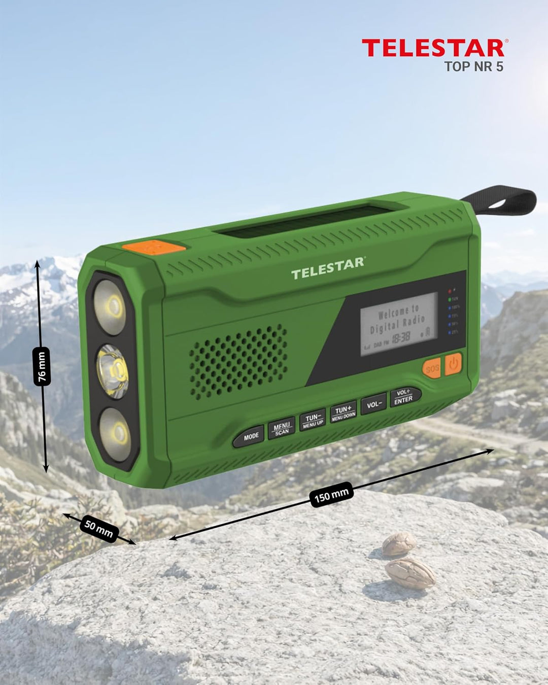 TELESTAR TOP NR 5 – Notfallradio (Kompaktes Kurbelradio, 4.000 mAh Akku, Solarpanel, Powerbankfunkti