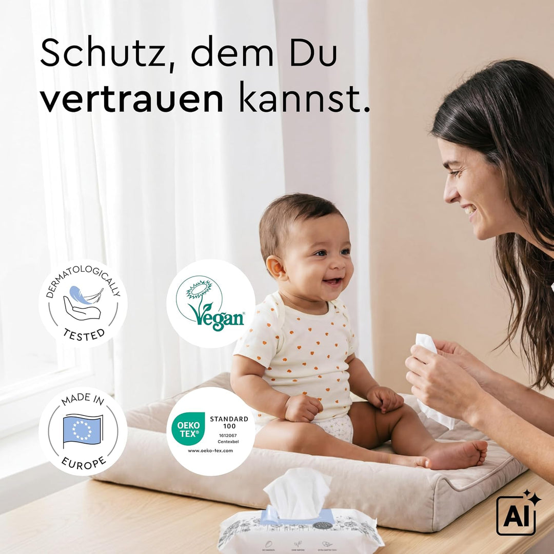 LILLYDOO Baby Feuchttücher mit 99% Wasser, 10 x 60 Stück (600 Feuchttücher), 100% plastikfreies Tuch