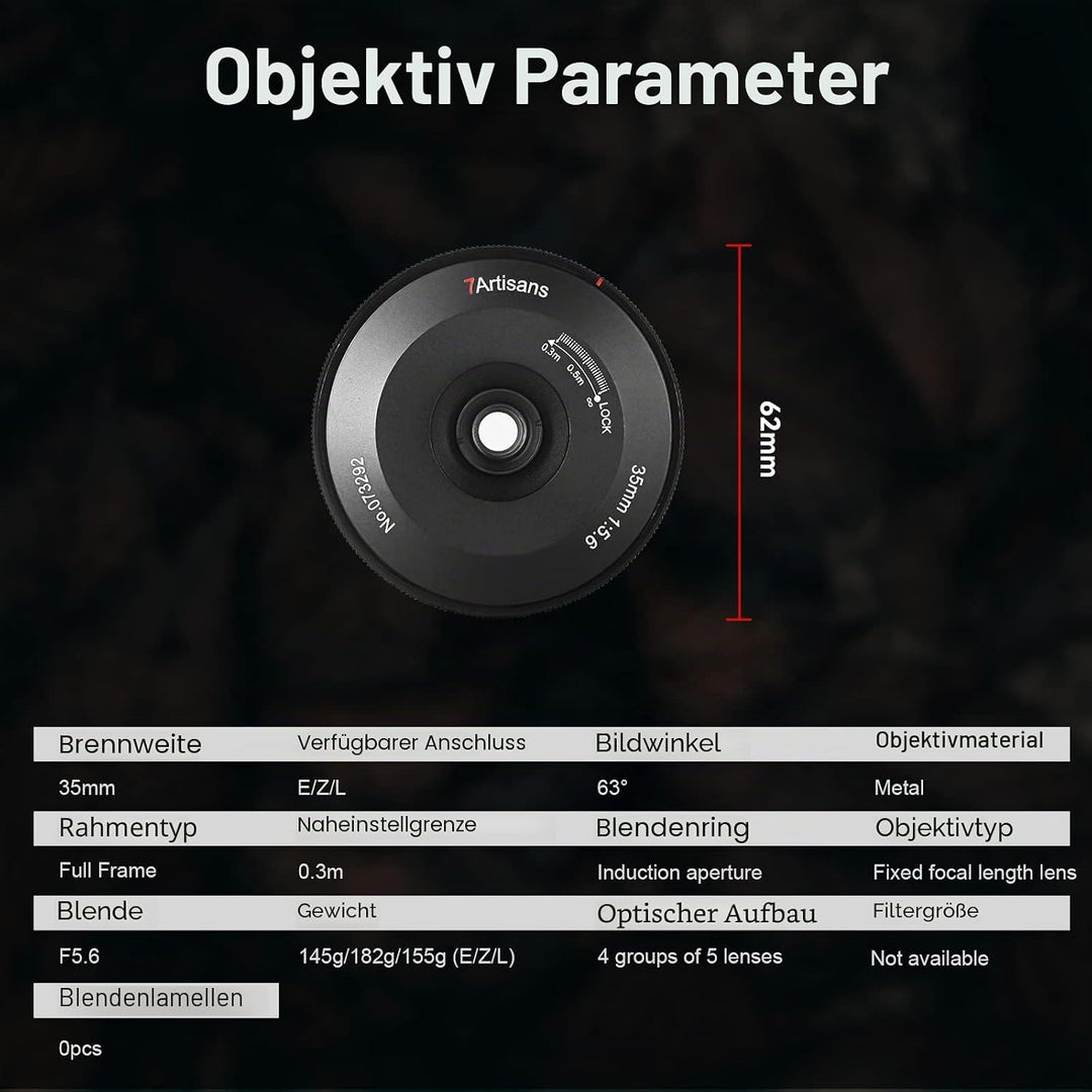7artisans 35 mm f5.6 Vollrahmen manueller Fokus ultradünnes Objektiv für Nikon spiegellose Kamera Z6