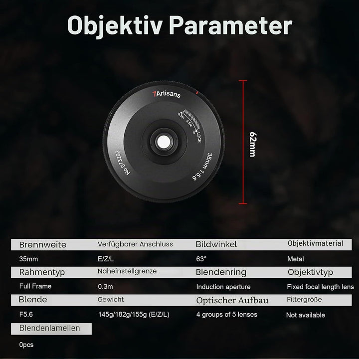 7artisans 35 mm f5.6 Vollrahmen manueller Fokus ultradünnes Objektiv für Nikon spiegellose Kamera Z6
