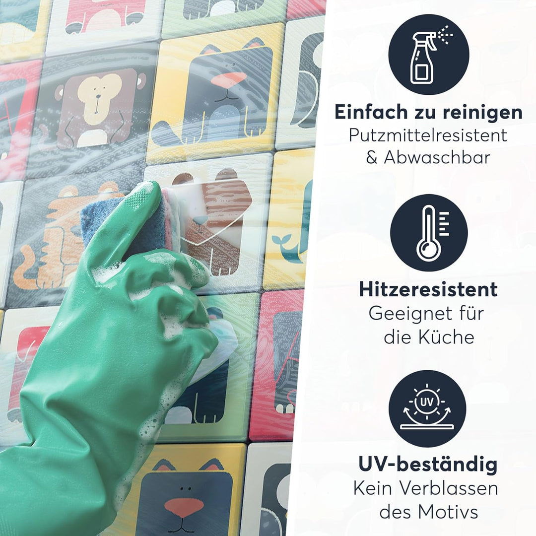 50 Stück Fliesenfolie für Küche und Bad 10x10 cm - Klebefliesen, Mosaikfliesen - Stickerfliesen, Fli