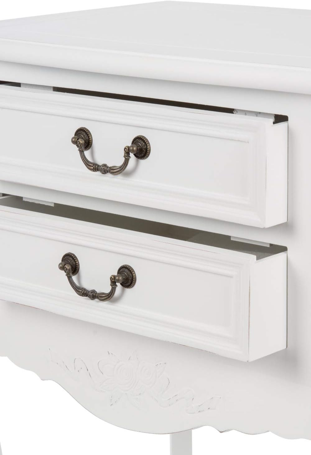 elbmöbel Nachttisch Beistelltisch weiss Antik Shabby chic schmal massiv mit 2 Schublade B 55 x H 73