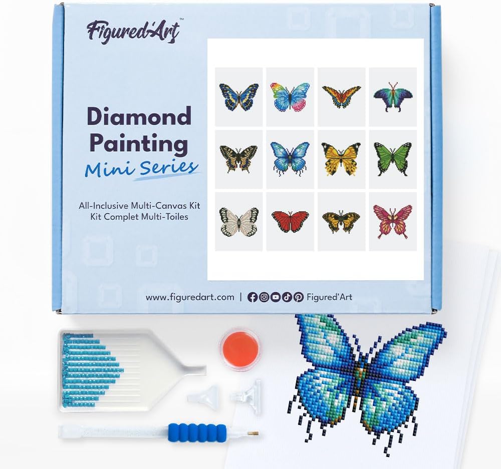 Figured'Art Mini Serie Diamond Painting Erwachsene - Schmetterlinge 3 - Premium-Box mit 12 Stück 15x