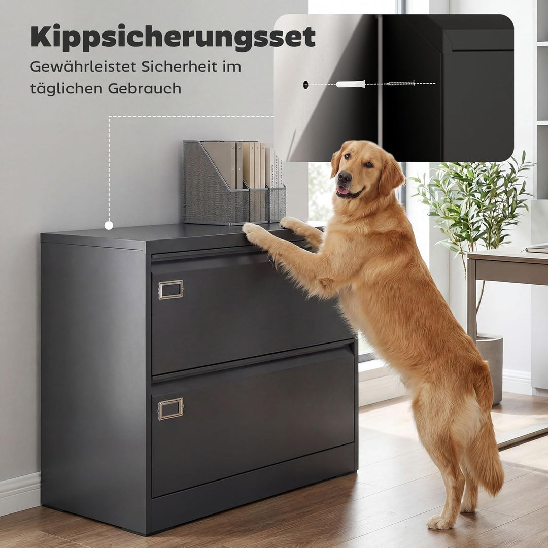 HOMCOM Rollcontainer mit 2 Schubladen mobiler Aktenschrank mit Rollen abschliessbar Büroschrank mit