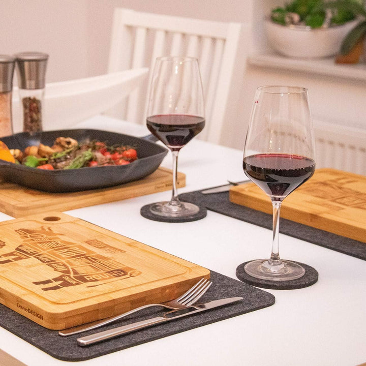 DuneDesign Steakteller aus Bambus 2er Set – massive Holz Steakbretter 33x23 cm, 2 cm dick – stilvoll
