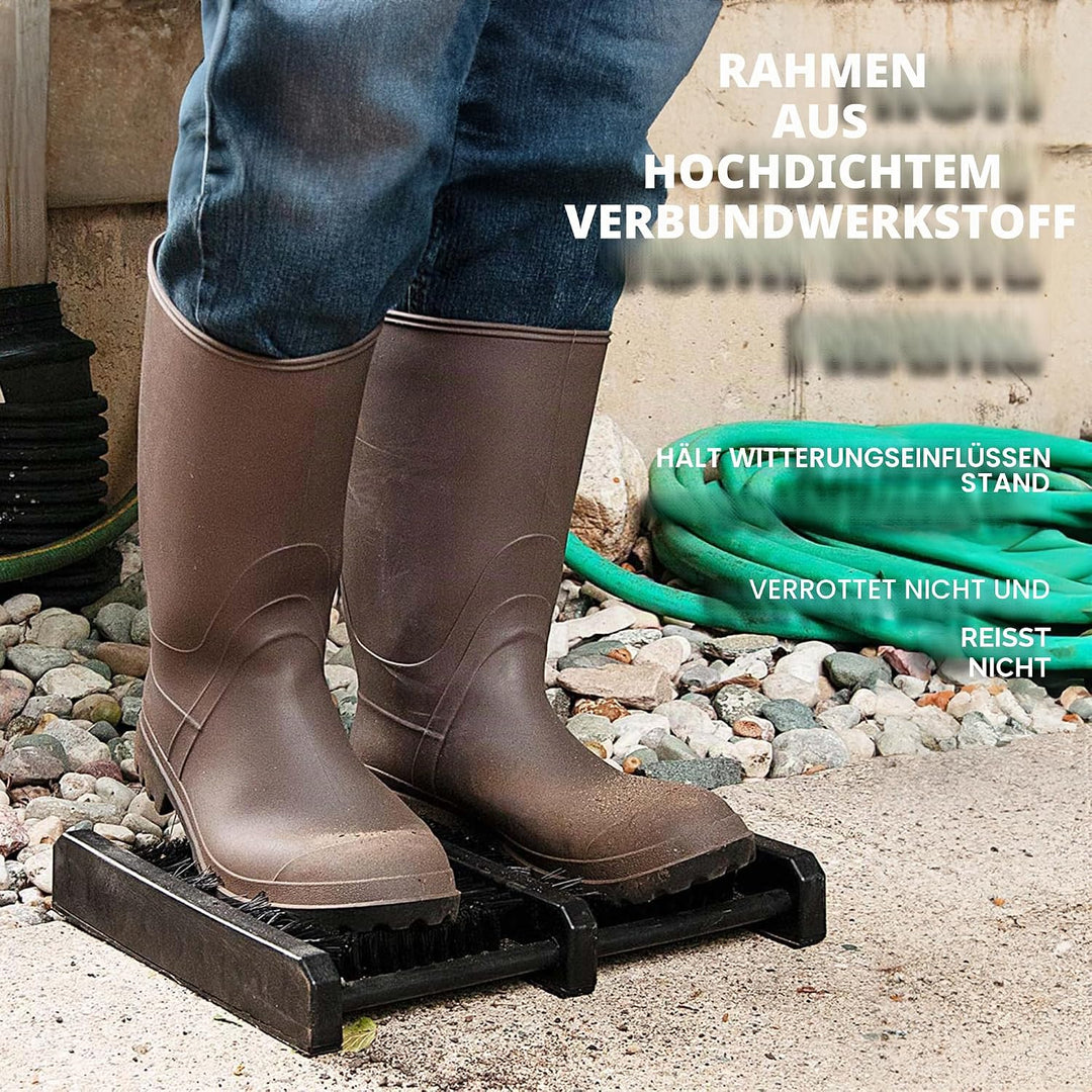 JobSite Stiefelbürste - Flacher Untersatz mit seitlichen Bürsten – Strapazierfähige Schuhbürste Schw