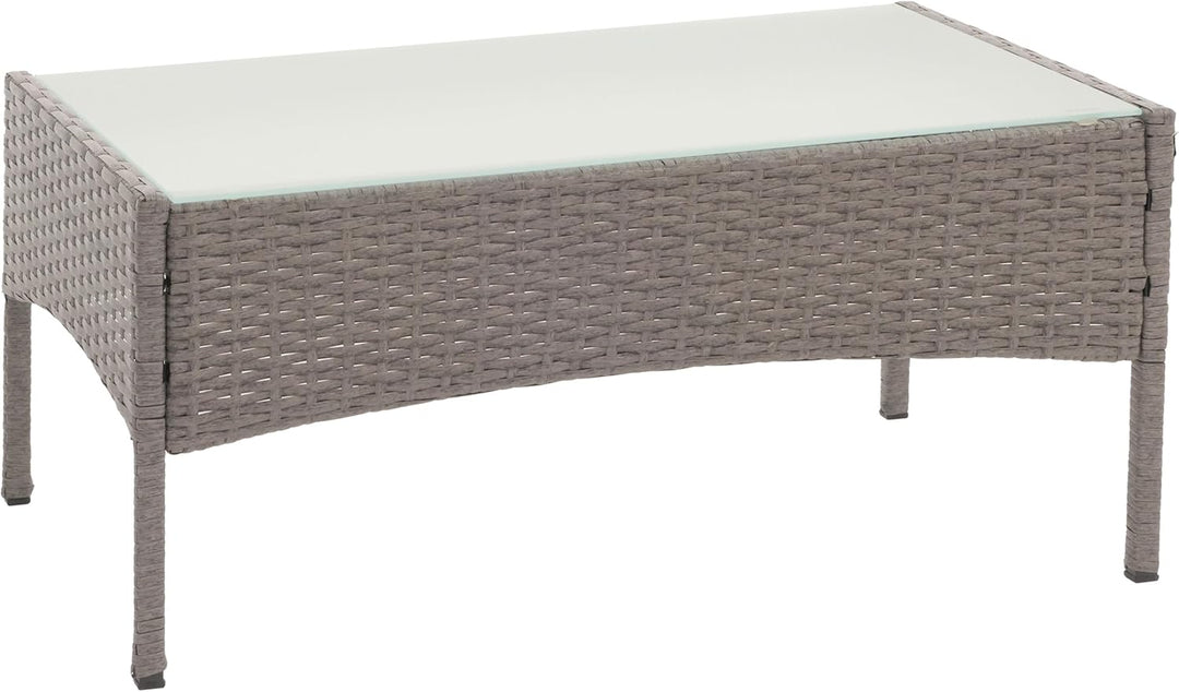 Mendler Poly-Rattan Gartentisch Halden-AM, Beistelltisch Tisch mit Glasplatte - grau, Grau