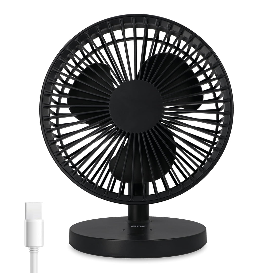ADE Ventilator sehr leise | USB Tischventilator 3 Stufen | Akku bis 7,5 h Laufzeit | 2.000 mAh | 180