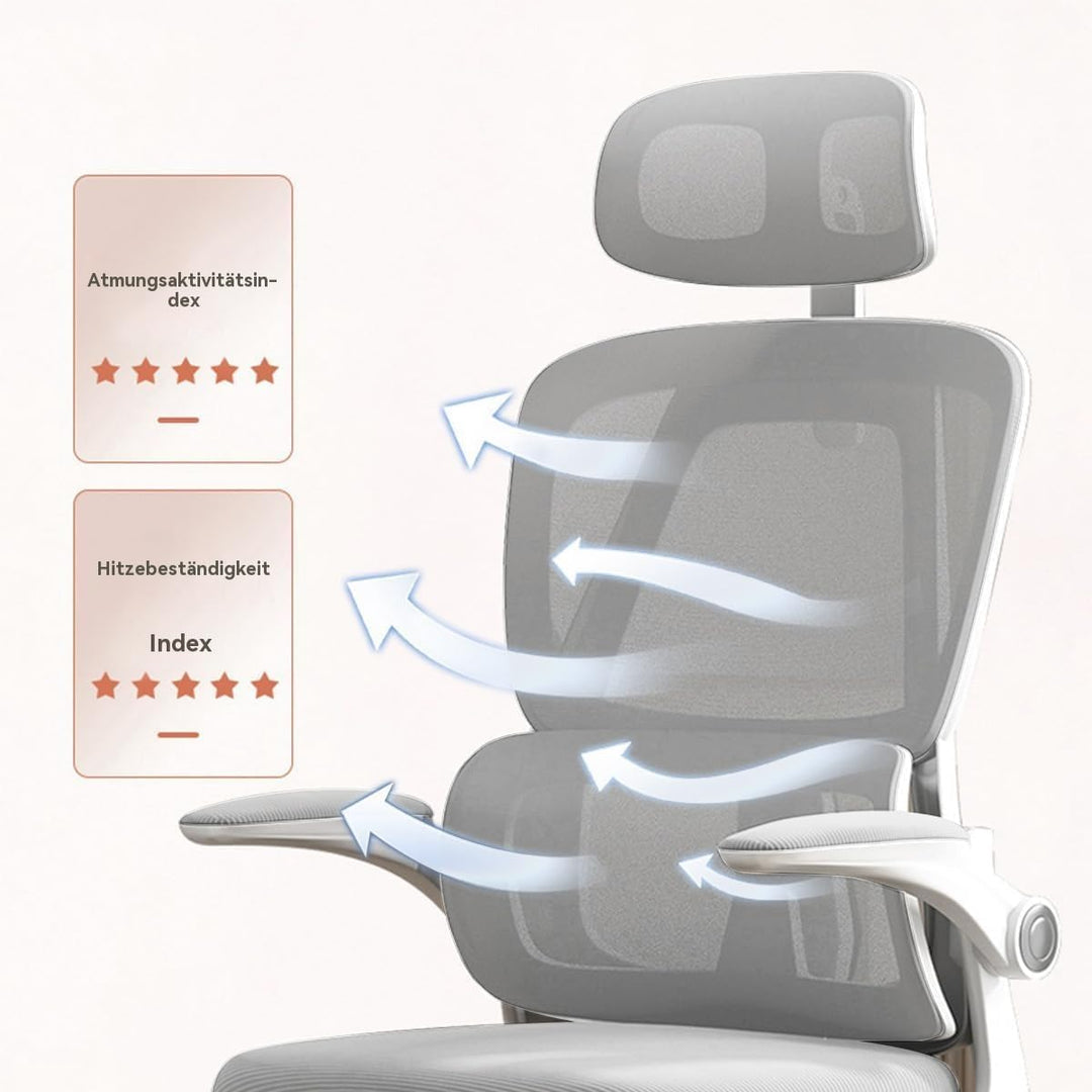Ergonomischer Bürostuhl - Grau | Höhenverstellbarer Schreibtischstuhl mit Hochrücken,Mesh und Lenden