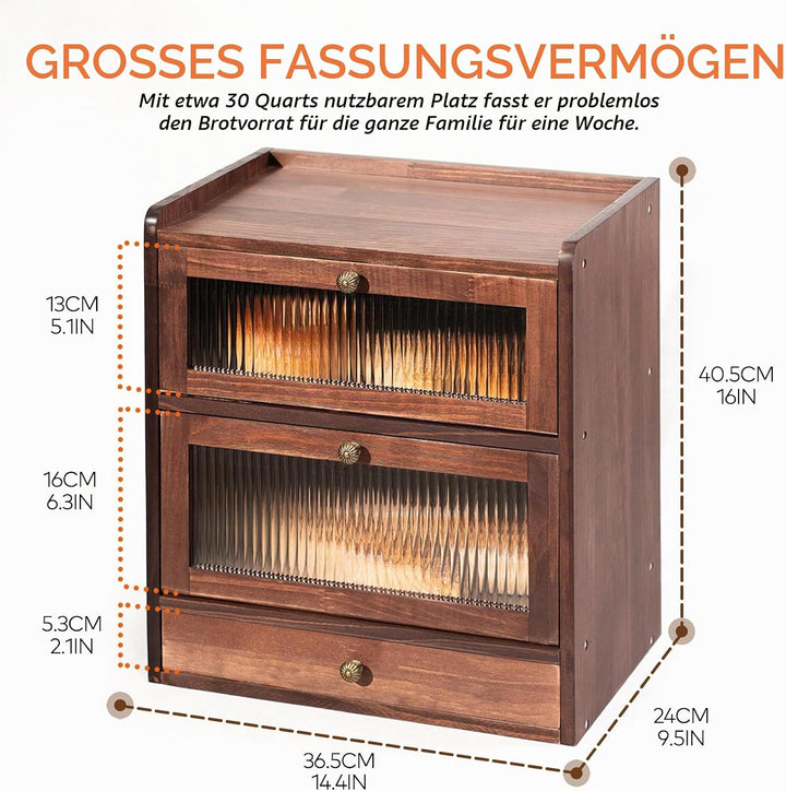 Kiefernholz Brotkasten mit 50 Deli-Papier, Holz Brotkästen mit Belüftung, Vintage Braun Brotbehälter