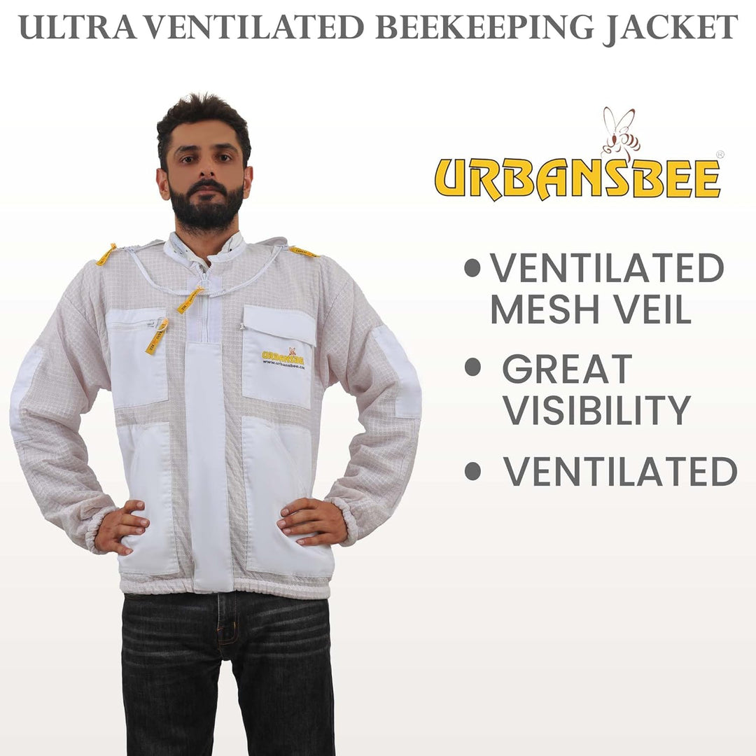 URBANSBEE Beekeeping Jacket 3-Layer Round Hat Pattern Vented Mask Beekeeping Jacket Protection for B