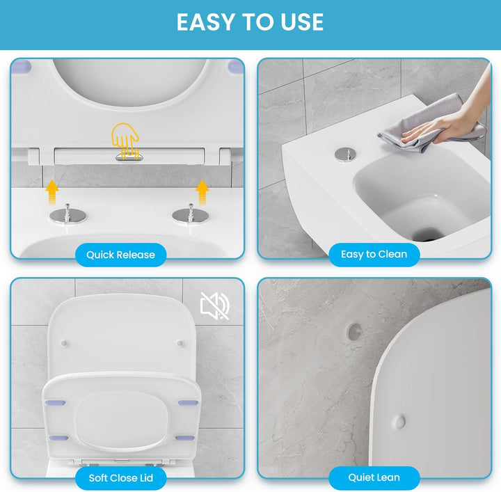 Toilettendeckel mit Absenkautomatik Eckig Weiss, WC Sitz Urea Duroplast, Klobrille Abnehmbar, Klodec