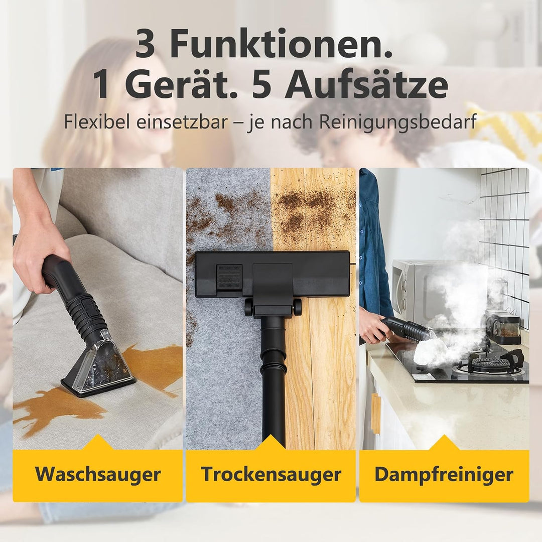 DY-510AC Waschsauger mit Dampffunktion, 20.000 Pa Saugkraft, 100 °C Dampf, 1,5 L/3 L Wassertanks, Se