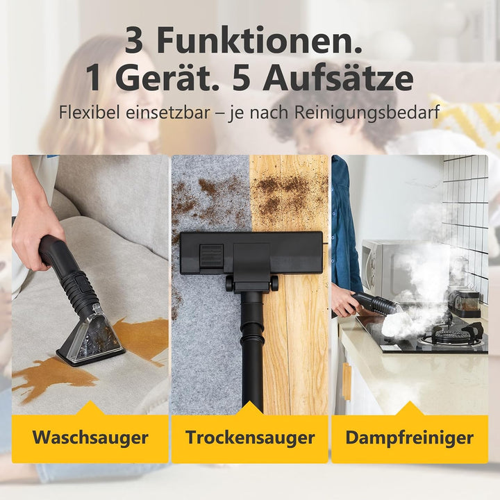 DY-510AC Waschsauger mit Dampffunktion, 20.000 Pa Saugkraft, 100 °C Dampf, 1,5 L/3 L Wassertanks, Se