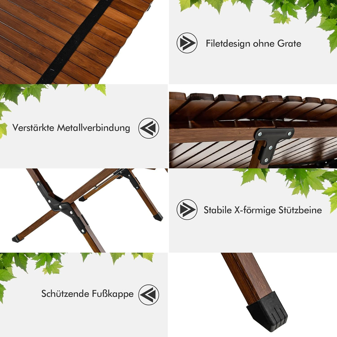 GYMAX Bambus Campingtisch Klappbar Roll-Up Klapptisch 122 x 60 x 43 cm für 4-6 Personen Falttisch mi