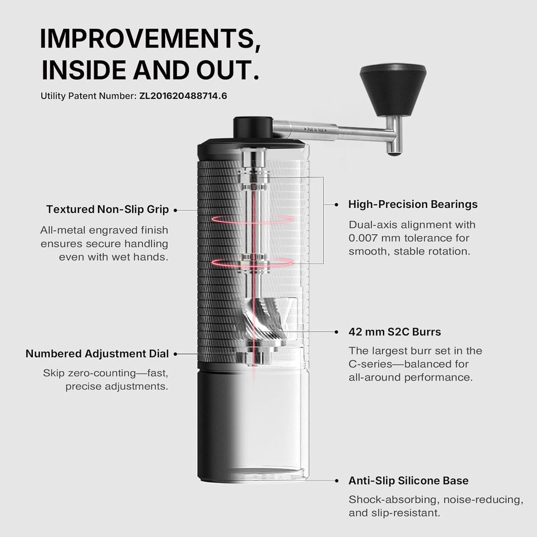 TIMEMORE C5 ESP Pro Handkaffeemühle mit S2C-042-III Kegelmahlwerk, 0,015mm Präzisionsverstellung, vo