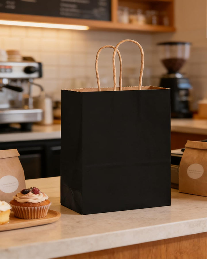 Gcardist 100-Packs schwarzes Geschenk Taschen mit Griffen Bulk 11"x8.3"x4.3" Medium Grösse Kraftpapi