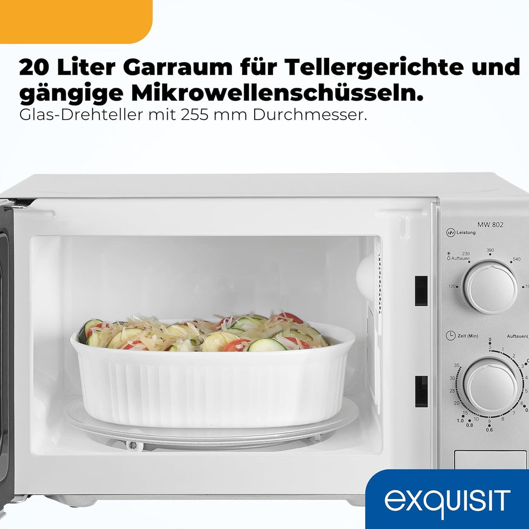 Exquisit Mikrowelle MW 802 si | 700 W Leistung | 20 L Garrraum | 5 Leistungsstufen | Timer | Drehtel