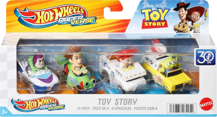 Hot Wheels RacerVerse, Set mit 4 Würfelautos im Massstab 1:64, optimiert für das Fahren auf Strecken