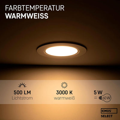 Emos Downlight LED Einbauleuchten 3000K warmweiss | Set mit 6 LED Spots wasserfest IP54 für Bad, Ter