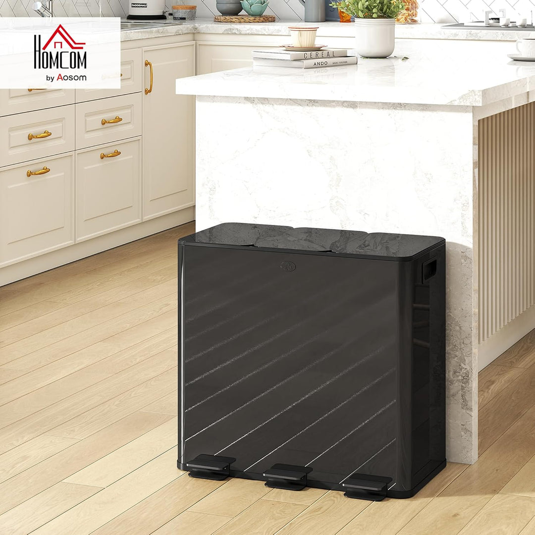 HOMCOM Mülleimer Küche 3 x 20 L Treteimer mit Softclose-Deckel und Pedal Mülltrennsystem 3 Fächer in