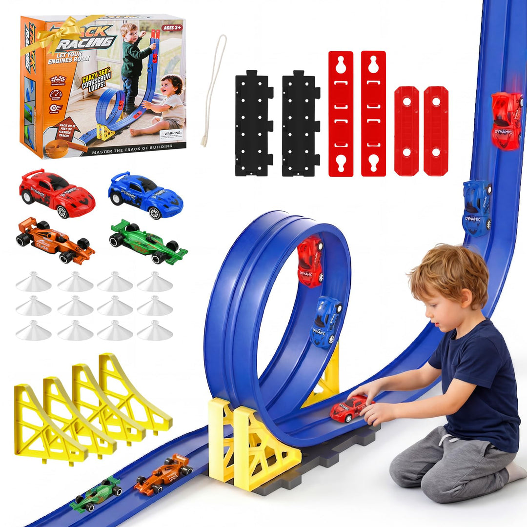5 Meter Flexible rennbahn Kinder, Rennstrecke Auto Spielzeug, DIY Rennbahn Spielzeug, Autorennbahnen