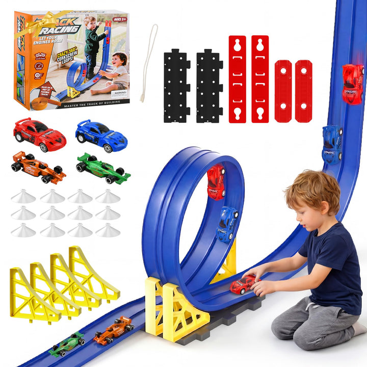 5 Meter Flexible rennbahn Kinder, Rennstrecke Auto Spielzeug, DIY Rennbahn Spielzeug, Autorennbahnen