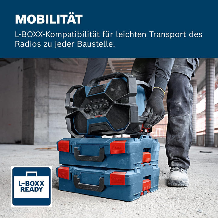 Bosch Professional 18V/12V System Akku-Baustellenradio GPB 18VH-6 SRC (Laden im Werkzeug für 18V & 1
