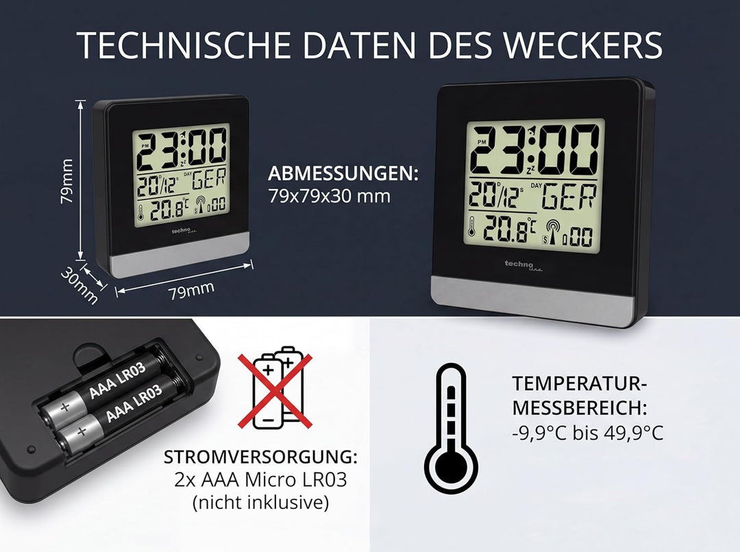 Technoline Funkwecker WT 260 mit Temperaturanzeige WT260, WT260
