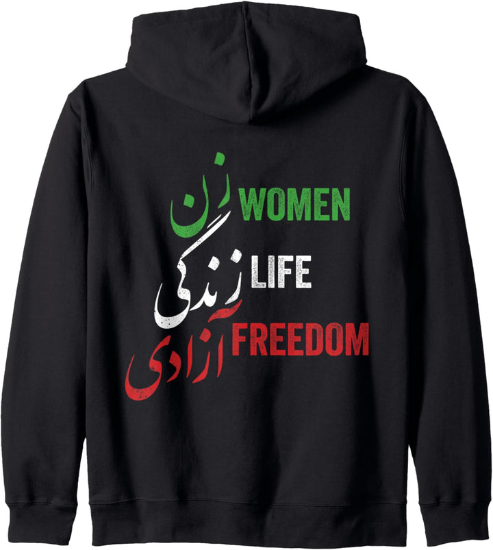 Women Life Freedom, Zan Zendegi Azadi, Flagge des Irans, dunkel Kapuzenjacke