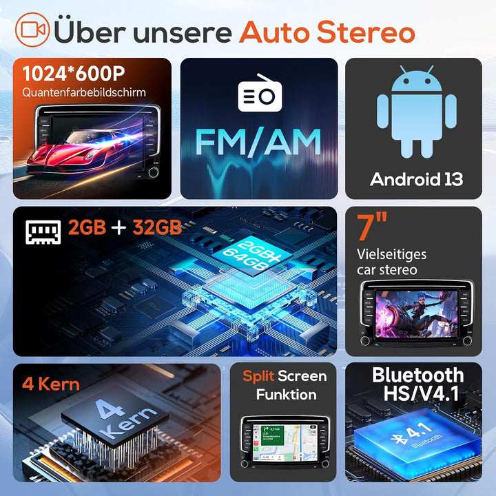 Haudio 2 Din Autoradio mit Kabellosem Apple CarPlay & Android Auto, 7 Zoll Autobildschirm mit Canbus