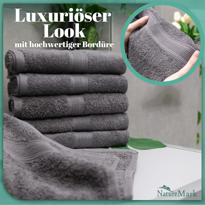 NatureMark 8er Pack Handtücher, 100% Baumwolle, 50 x 100 cm, Handtuch Set Anthrazit grau Anthrazit/G