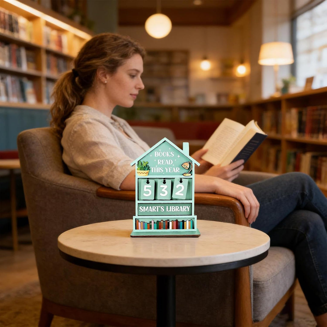 Books Read This Year Sign, Wooden Books Read This Year Counter, Rustic House Shaped Book Tracker for