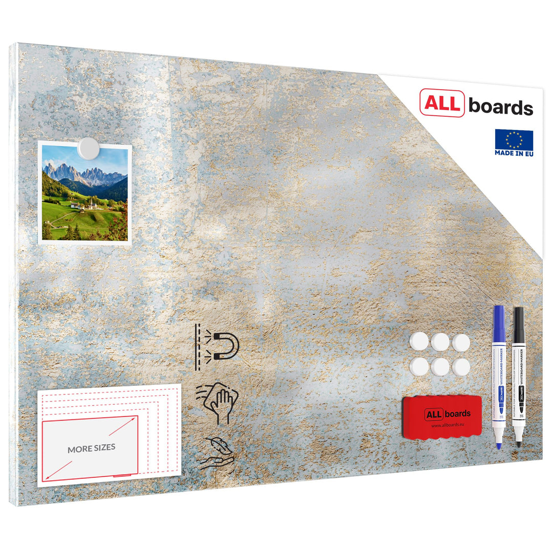 ALLboards Metallische Magnettafel GOLDENER BETON, 60x40cm MetalBoards Memoboard für jede Art von Mag