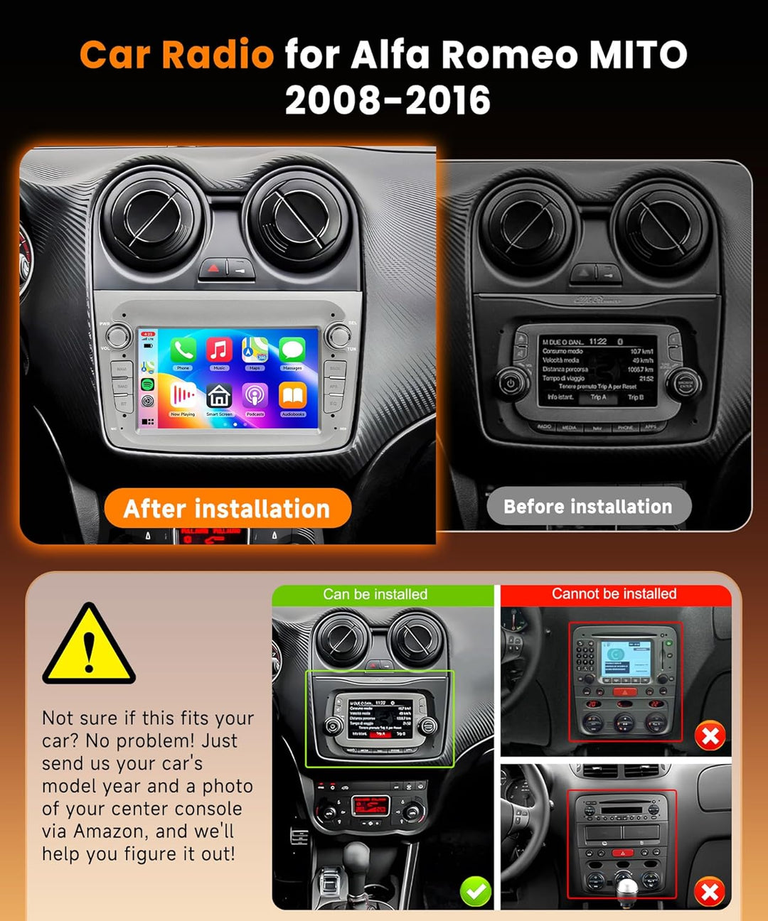 8 Kern 4G+64G Autoradio Android 15 für Alfa Romeo MITO 2008-2016, 7 Zoll HD IPS Touchscreen Auto Rad