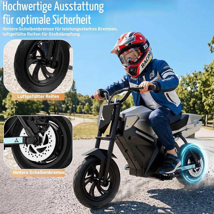 Elektro Motorrad Kinder, 16 km Reichweite, 350W Motor, E Bike Kinder | 12.5 Zoll Geländereifen, 65 k