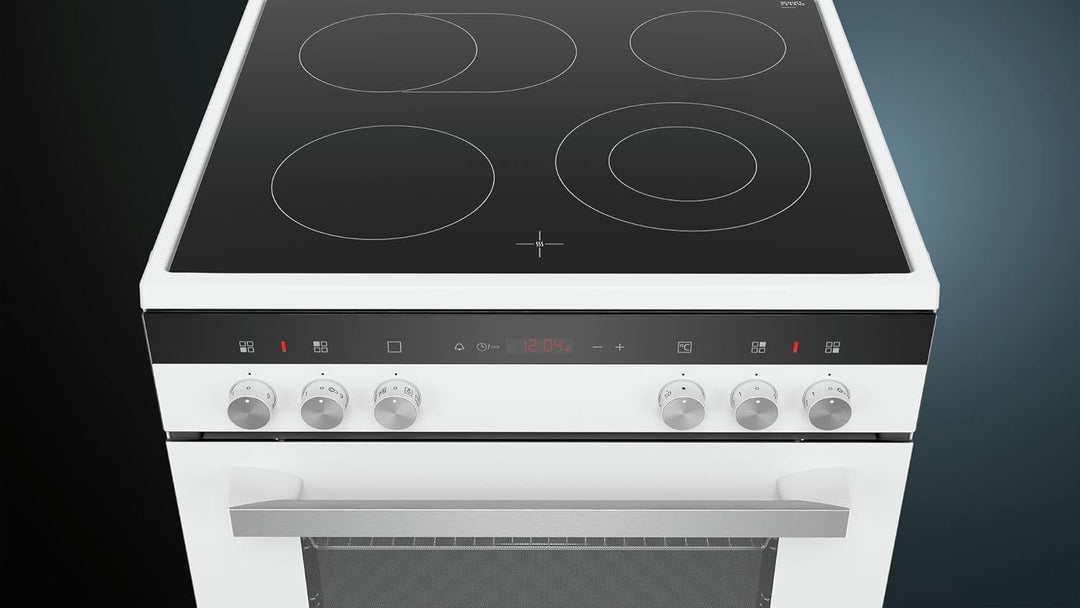 Siemens HK9R3A220 iQ300 freistehender Elektroherd mit Glaskeramik-Kochfeld / A / 60 cm / Weiss / eco