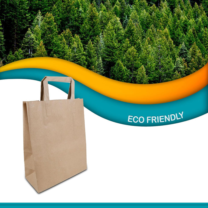 Commerline Papiertüten 250 Stück, Braun, 22+10x28 cm | Kraftpapier Tüten Klein Mit Henkel | Tragetas