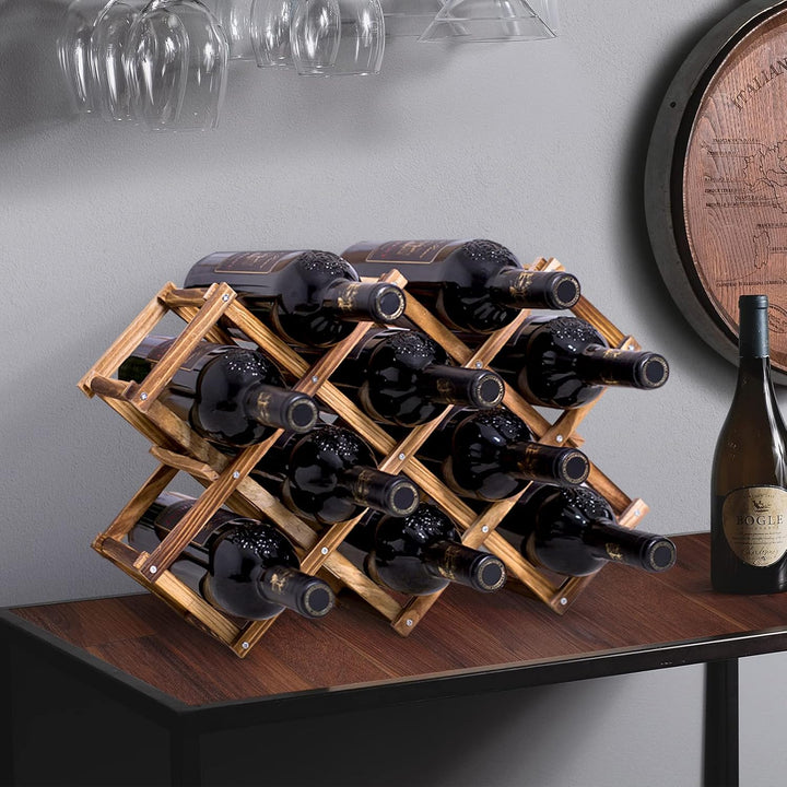 Weinregal Holz Klappbar, Faltbar Getränkeregal Holz, Zusammenklappbarer Flaschenhalter aus Holz für