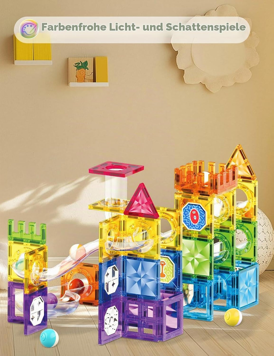 ROXENDA 101 Pcs Teile Magnetbausteine für Kinder ab 3 Jahren – Magnetspielzeug mit Sensorikfunktion,