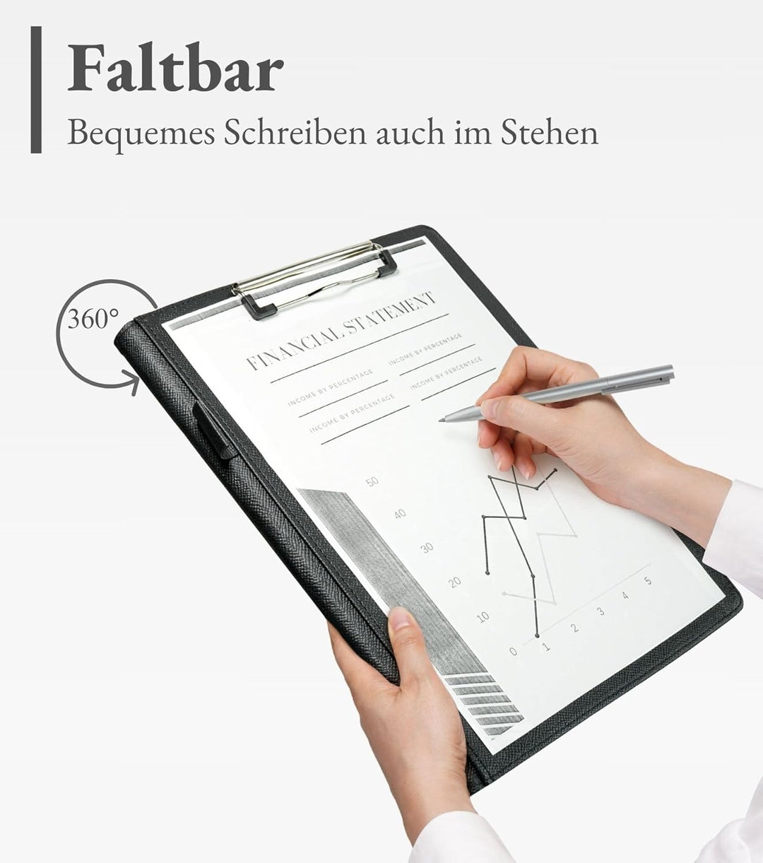 Mymazn Klemmbrett A4 mit Deckel, Mappe A4 Schreibmappe Klemmbrettmappe in Schwarz, PU-Leder Konferen
