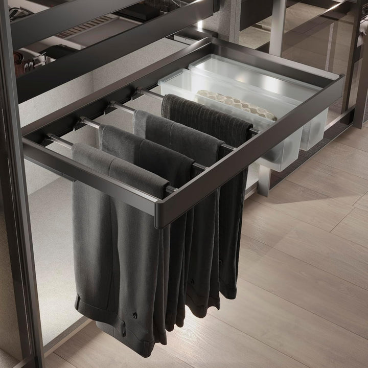 Emuca - Satz aus 7-Stangen-Hosenhalter und ahmen für Schrank Quartz, mit Soft-Close- und Vollauszugs