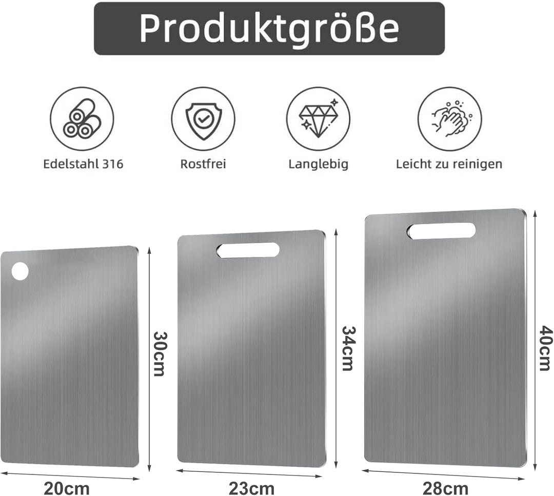 3PCS Schneidebrett Titan, Edelstahl Titanium Cutting Board, BPA-frei & Doppelseitiges, Multifunktion