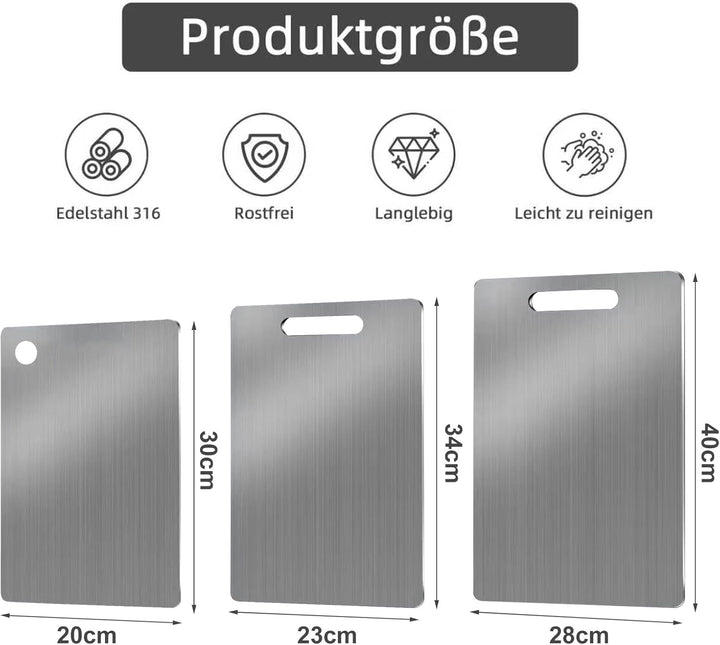 3PCS Schneidebrett Titan, Edelstahl Titanium Cutting Board, BPA-frei & Doppelseitiges, Multifunktion