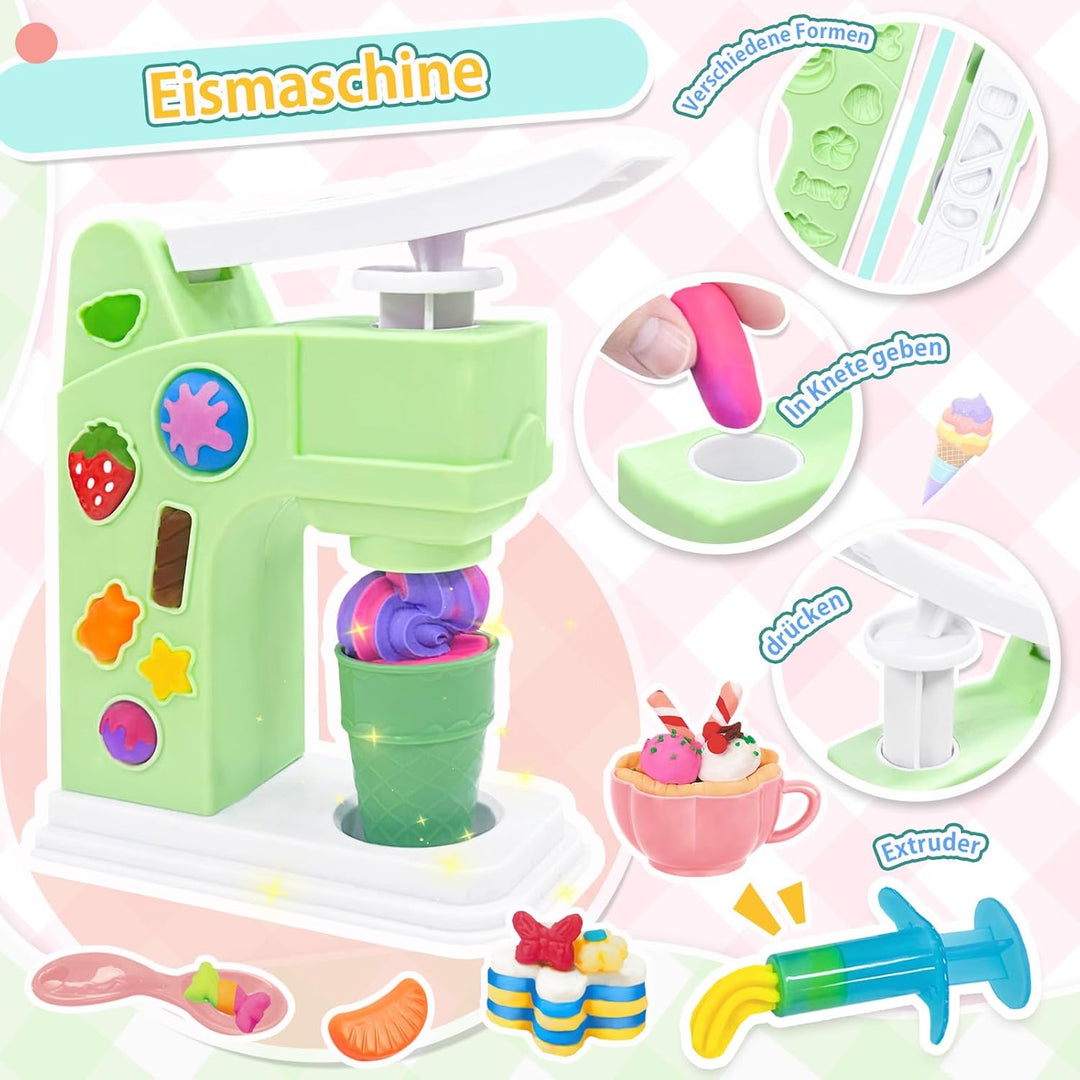 VBACALA KneteSet,Kinderknete Kitchen Creative Knete Eismaschine+Nudelmaschine+Smoothie Mixer Maschin