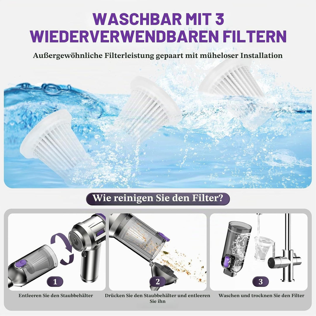 Kabelloser Handstaubsauger, 25000Pa Auto-Staubsauger, tragbarer Staubsauger mit bürstenlosem Motor,