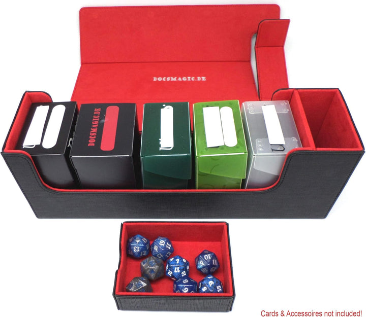 docsmagic.de Premium Magnetic Tray Long Box Black/Red Medium + 3 Flip Boxes - Schwarz/Rot Medium + 3