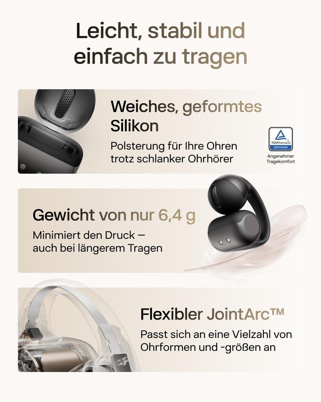 SHOKZ OpenDots 2 Open-Ear Clip-On Earbuds, verbessertes Dolby Audio mit Deep Bass, 40 Std. Laufzeit,
