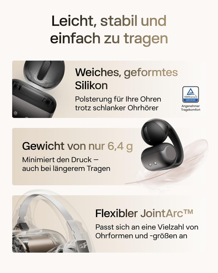 SHOKZ OpenDots 2 Open-Ear Clip-On Earbuds, verbessertes Dolby Audio mit Deep Bass, 40 Std. Laufzeit,