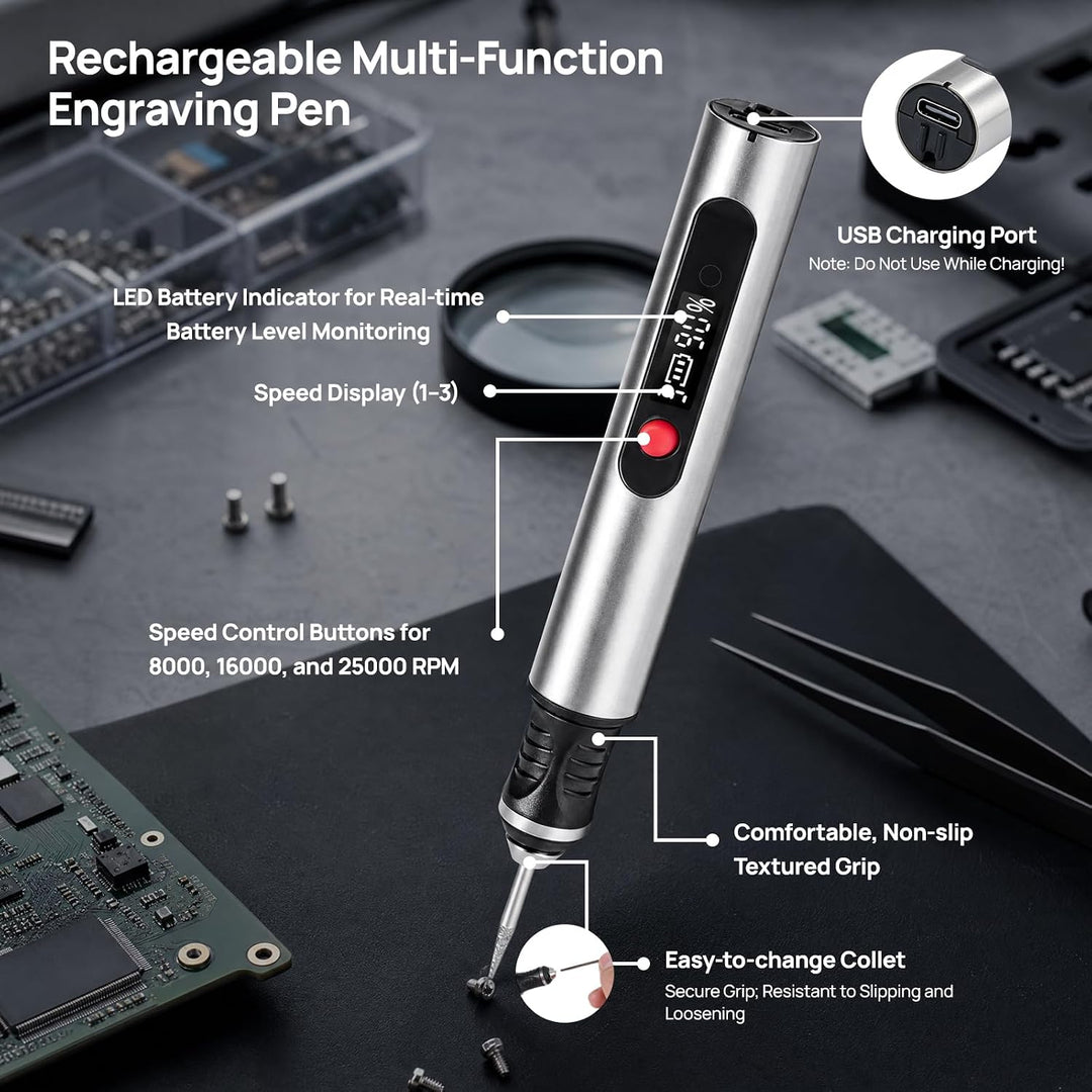 Multifunktionswerkzeug Akku Gravierstift Kabellos Gravur Werkzeug Kit mit 30 Bits, Gravierer 3-Gang-